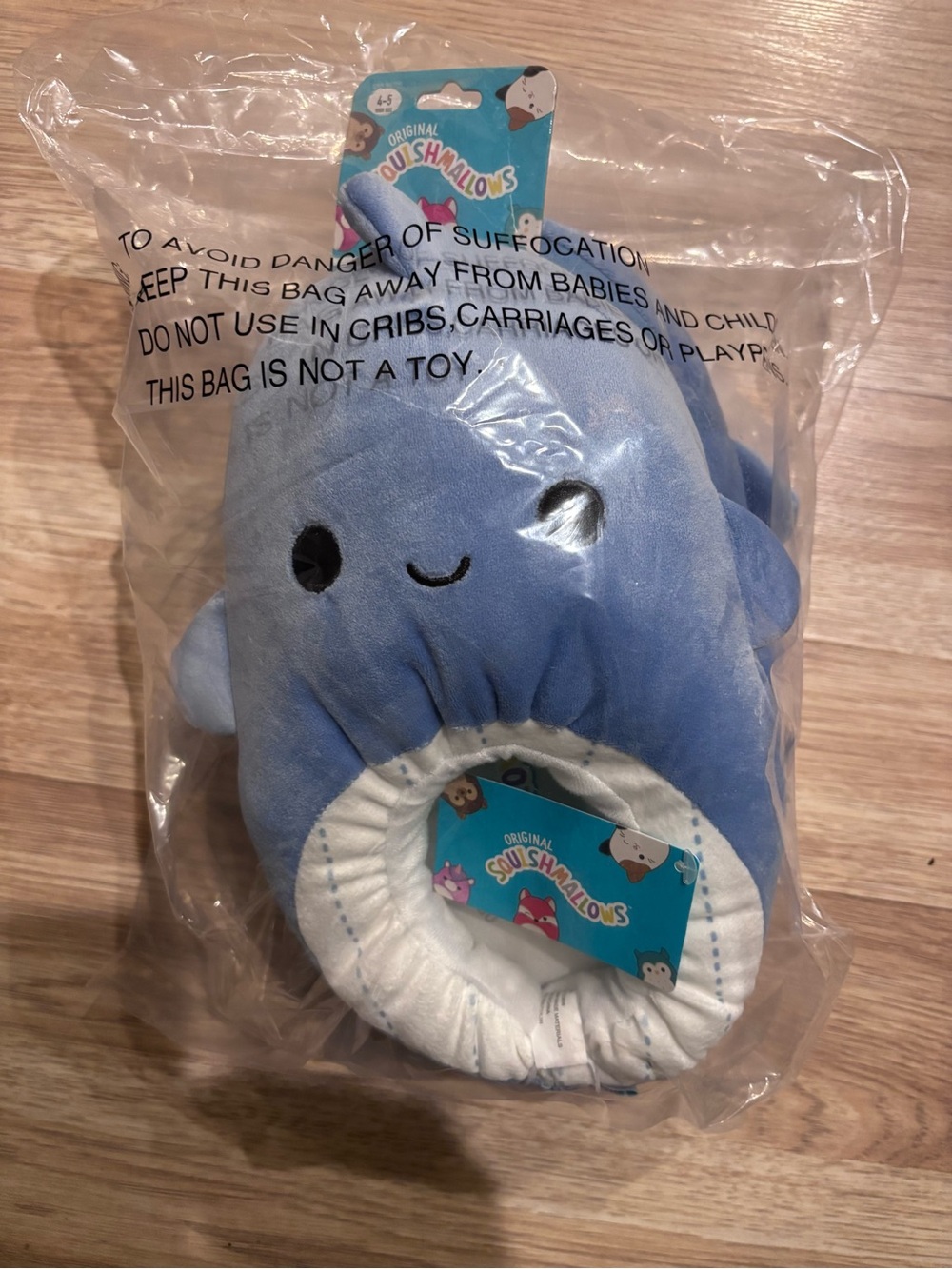 Original Squishmallows Blue Whale Plush Slippers
